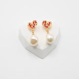 Crimson Kiss Pearl Earrings