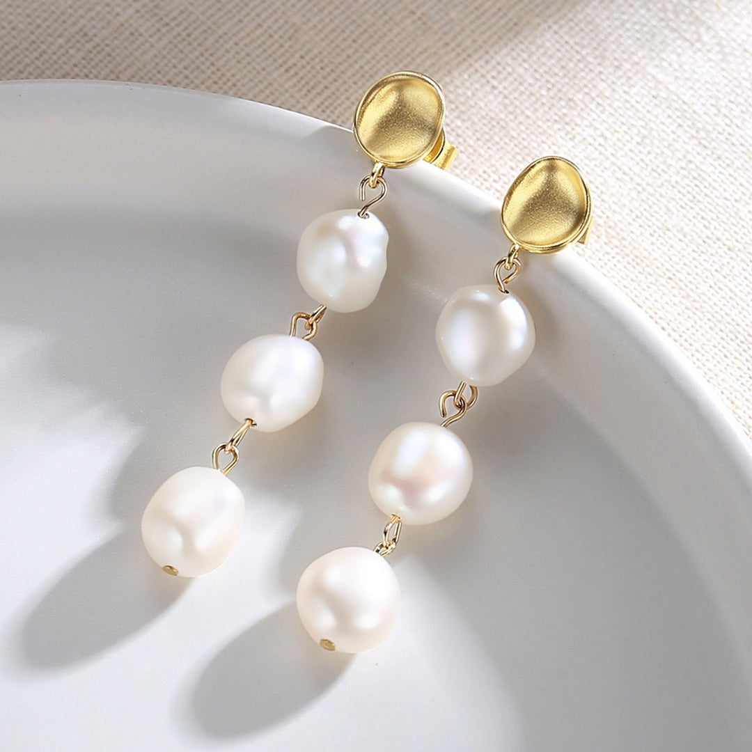 baroque pearl strand earrings apelila jewelry