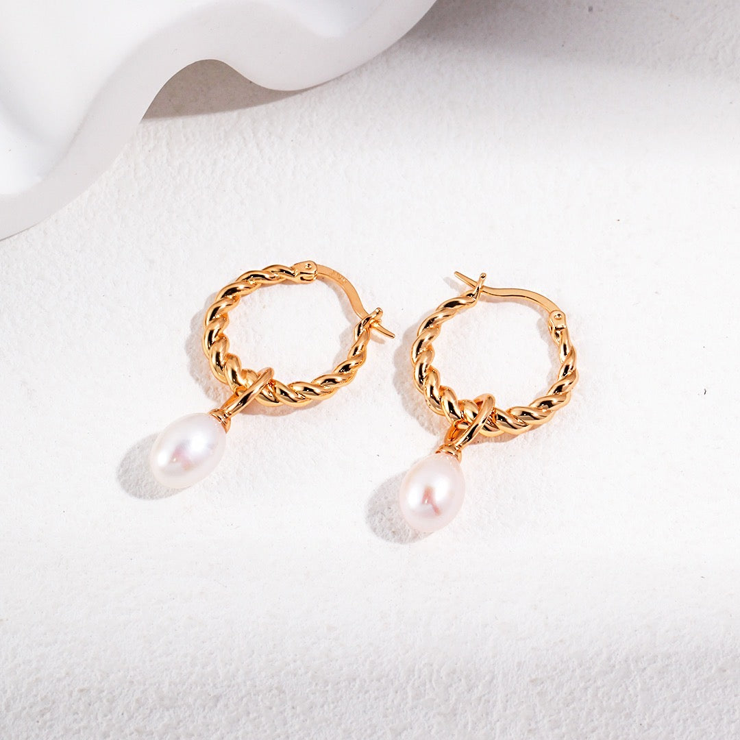 golden lumiere pearl hoops apelila jewelry