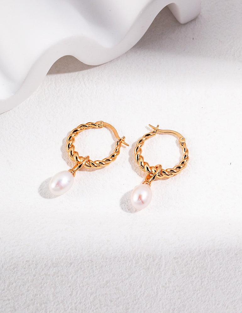 golden lumiere pearl hoops apelila jewelry