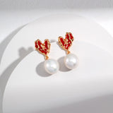 Crimson Kiss Pearl Earrings