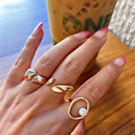 18k gold ring stack freshwater pearl