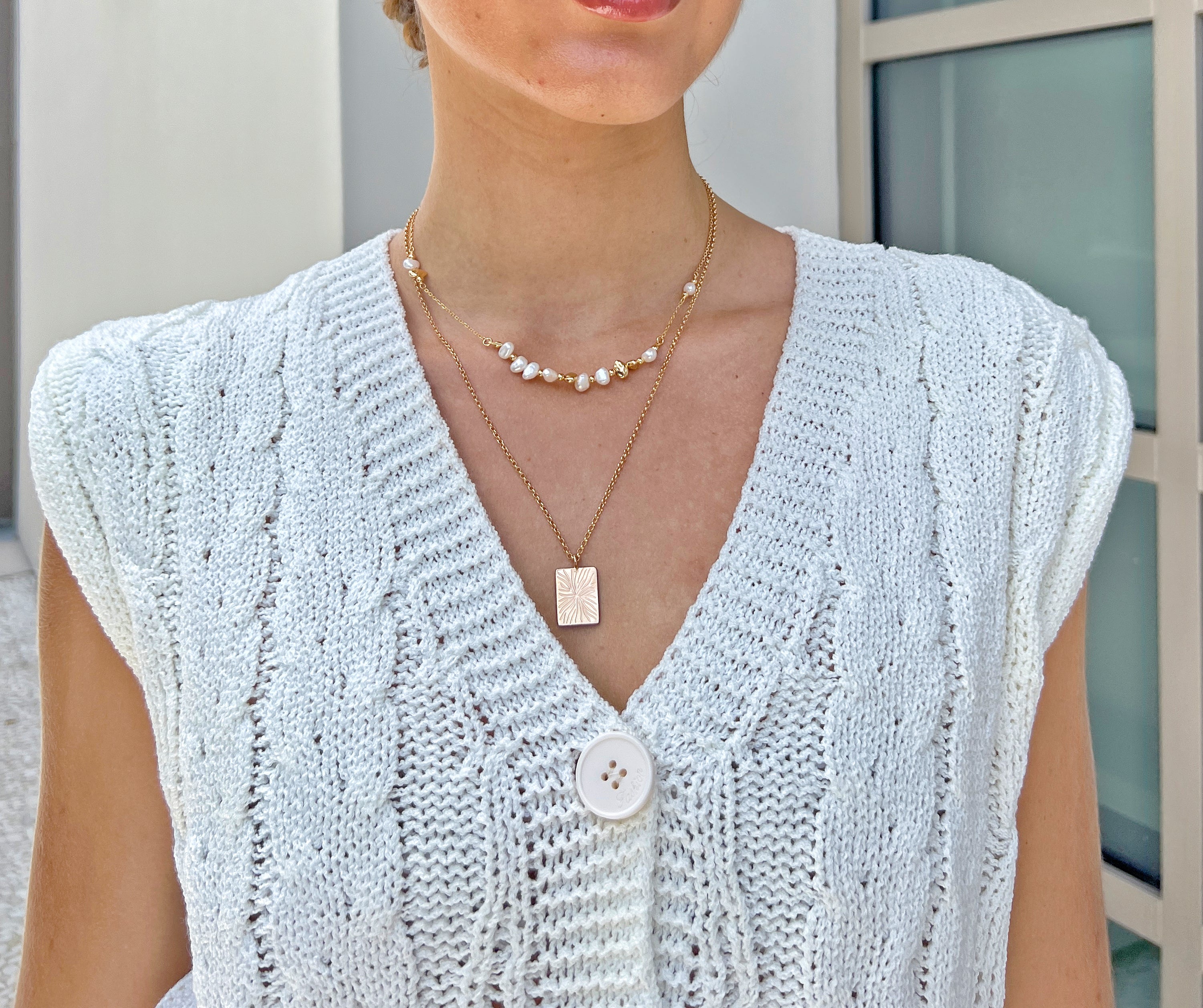 apelila golden light 18k gold and baroque freshwater pearl necklace stack