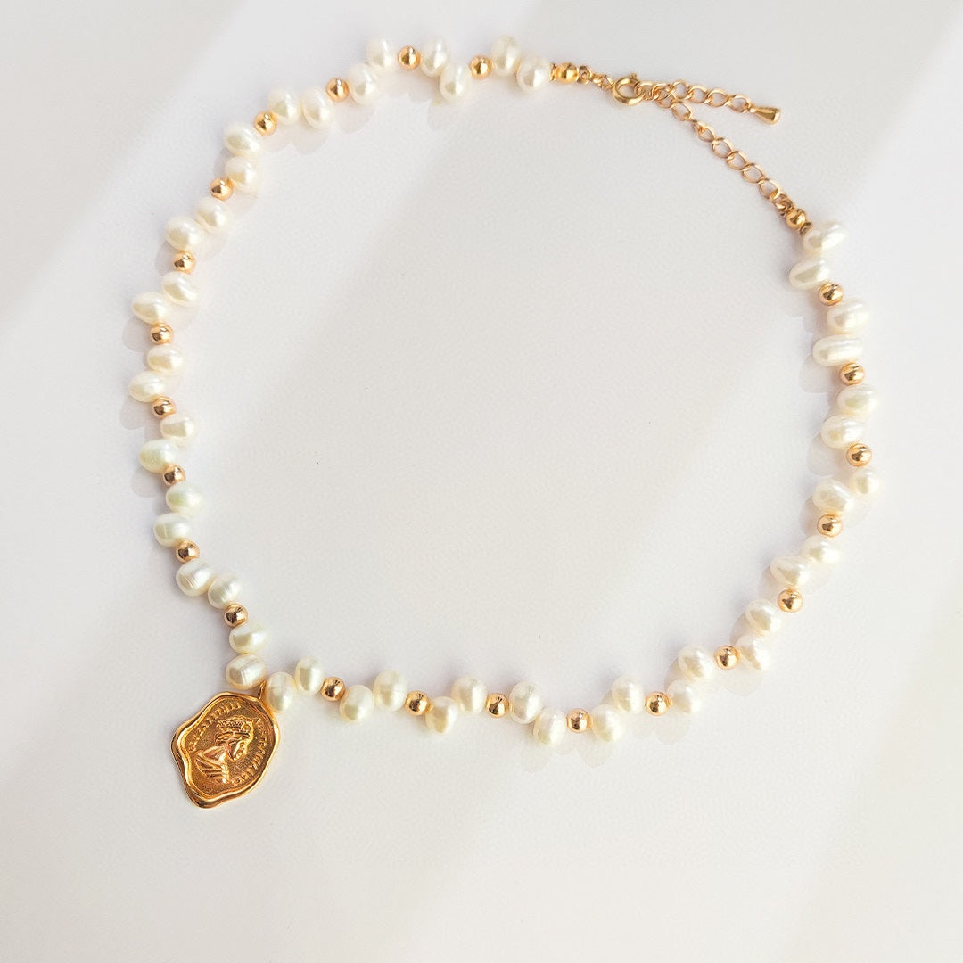 gold coin pearl necklace apelila jewelry